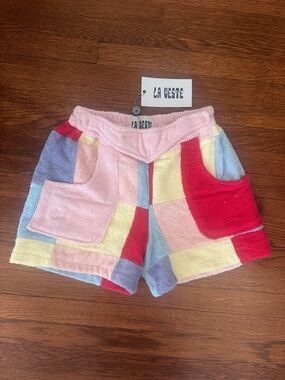 La Veste Patchwork High-Waist Terry Shorts — Multicolor